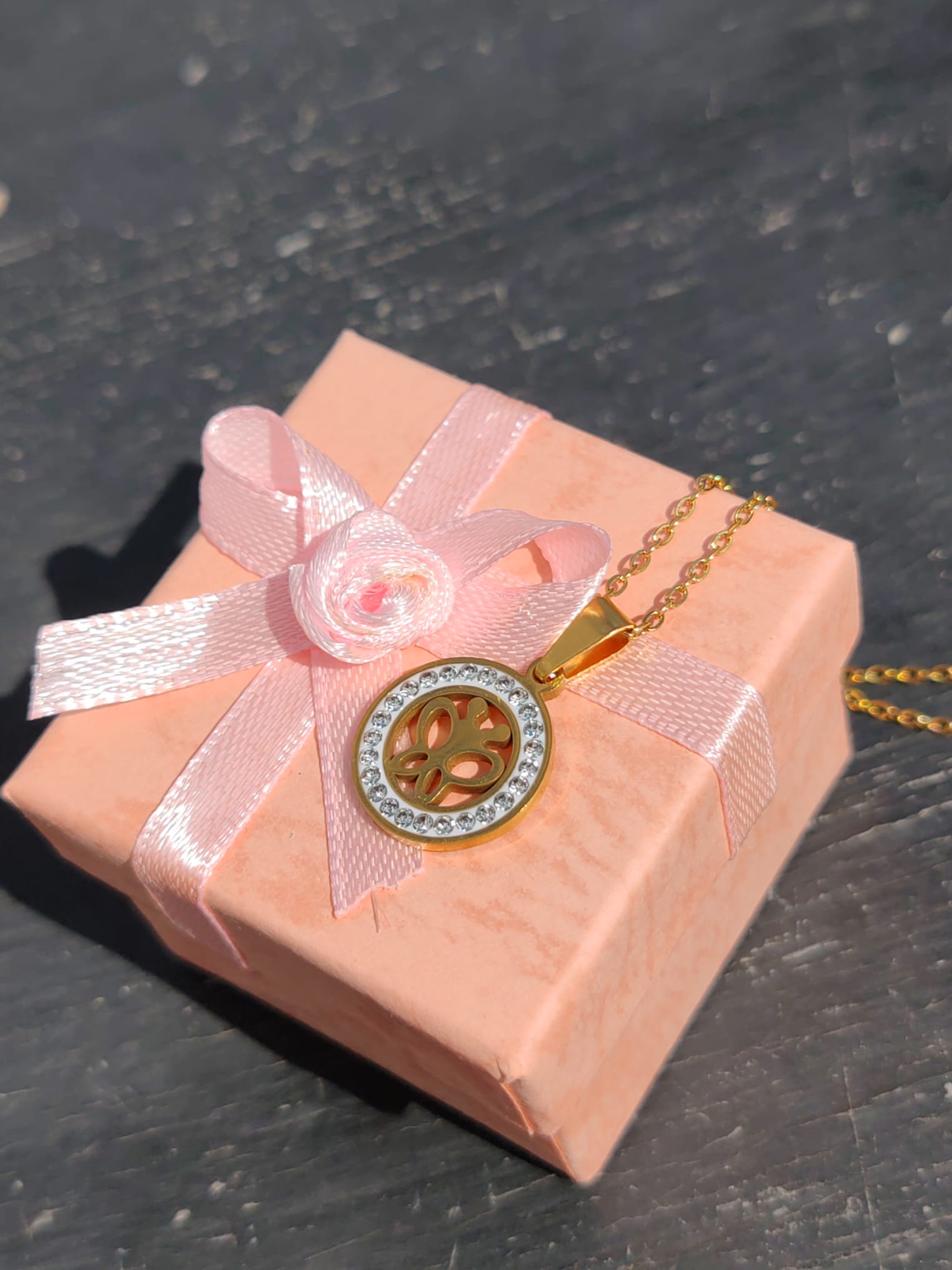 Sparkling golden butterfly charm necklace